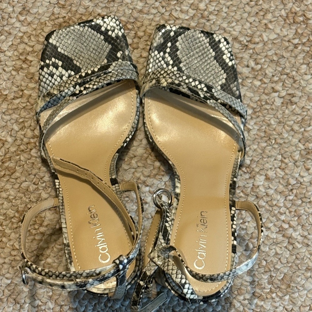 Calvin Klein Snakeskin Sandals - Black and Cream